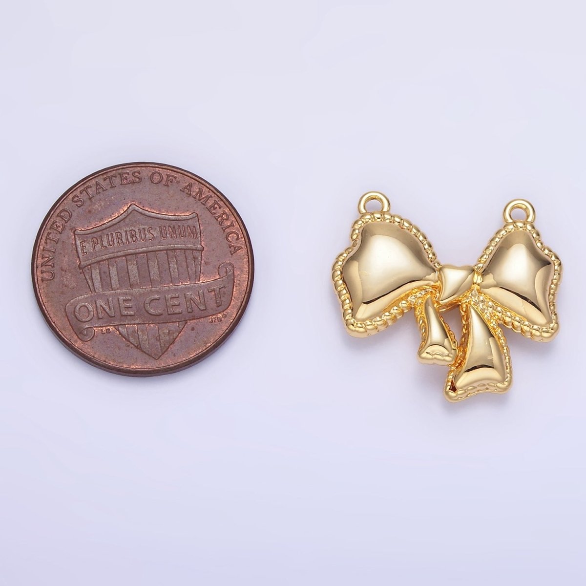 24K Gold plated Puffed Ribbon Bow Connector | G826 - DLUXCA