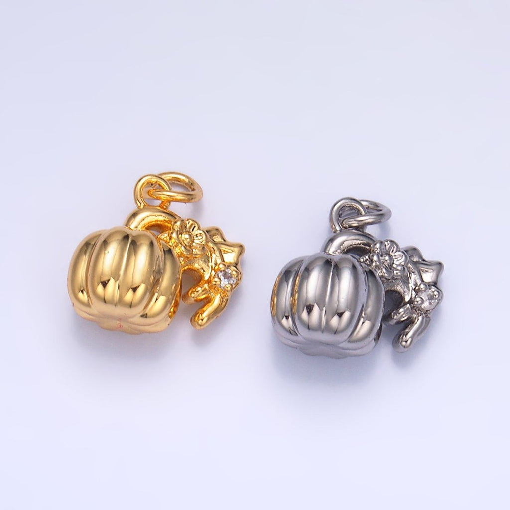 24K Gold plated Pumpkin Flower Fruit 3D Multidimensional Charm in Gold & Silver | W358