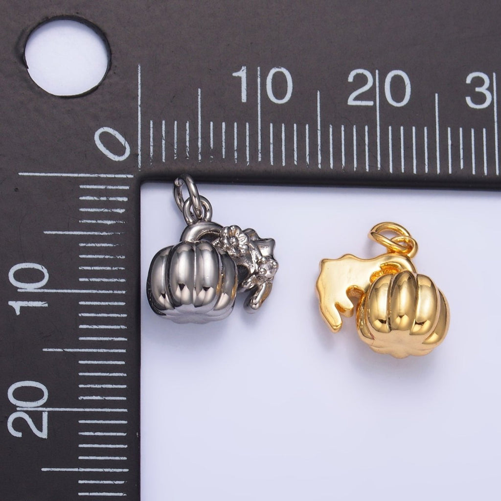 24K Gold plated Pumpkin Flower Fruit 3D Multidimensional Charm in Gold & Silver | W358