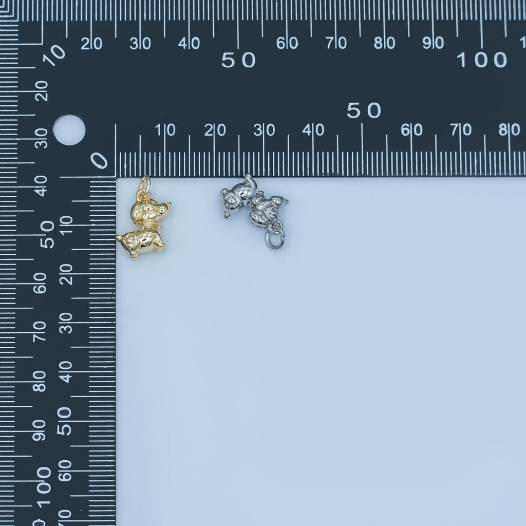 24K Gold plated Puppy Dog Multidimensional 3D Charm in Gold & Silver | N090 