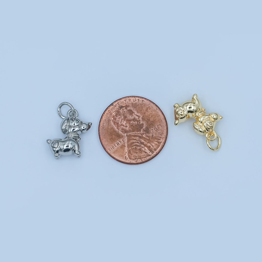 24K Gold plated Puppy Dog Multidimensional 3D Charm in Gold & Silver | N090 