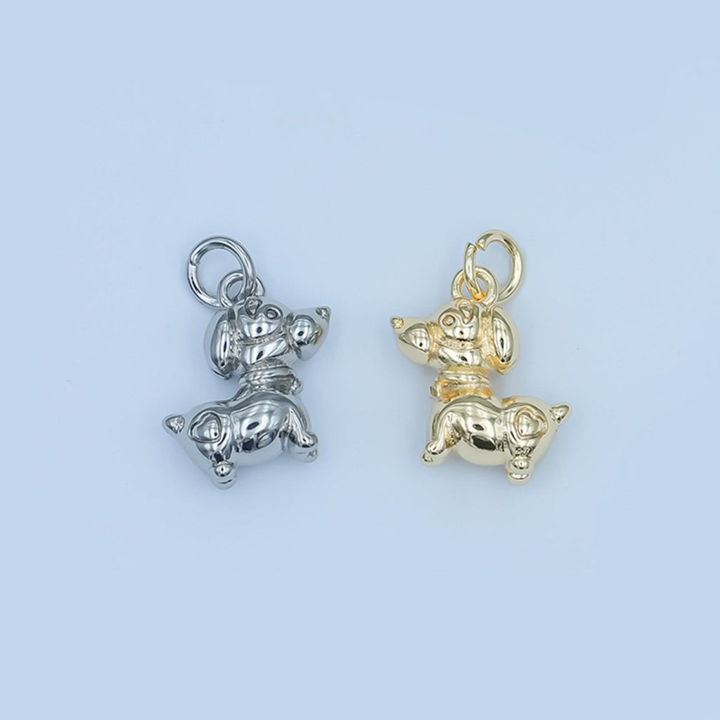 24K Gold plated Puppy Dog Multidimensional 3D Charm in Gold & Silver | N090 