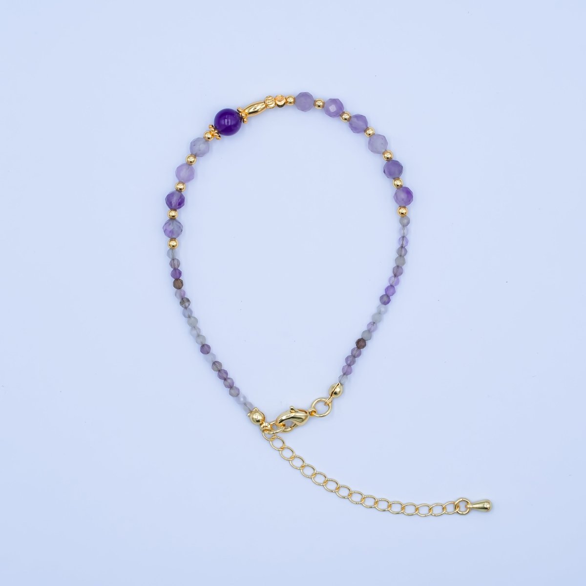 24K Gold plated Purple Amethyst Gemstone 7.5 Inch Bracelet | WA - 2886 - DLUXCA