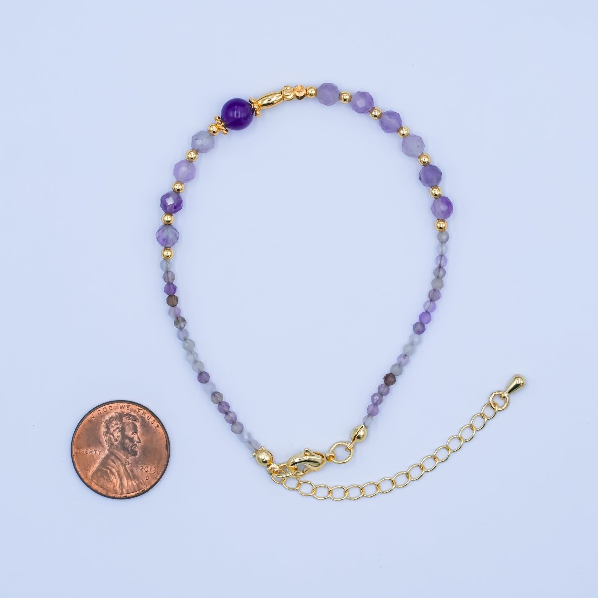 24K Gold plated Purple Amethyst Gemstone 7.5 Inch Bracelet | WA - 2886 - DLUXCA