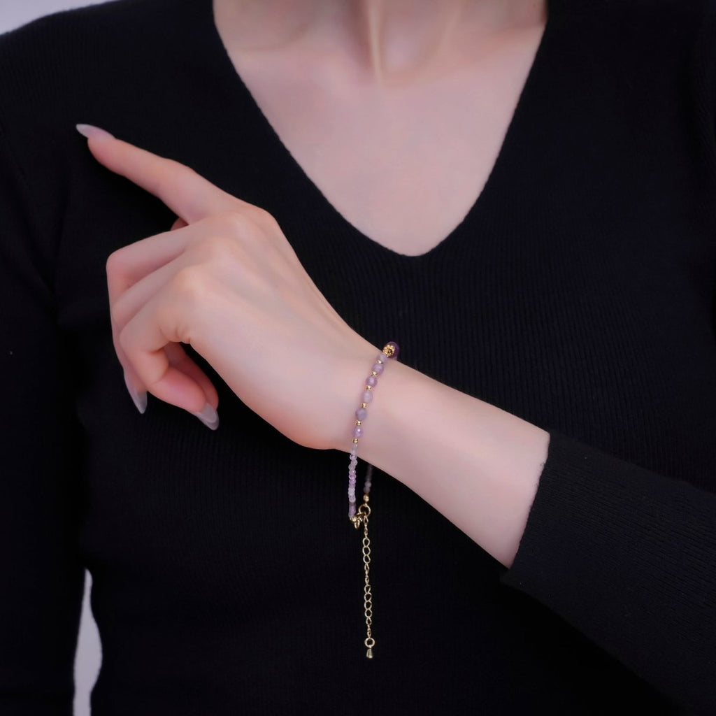 24K Gold plated Purple Amethyst Gemstone 7.5 Inch Bracelet | WA - 2886 - DLUXCA