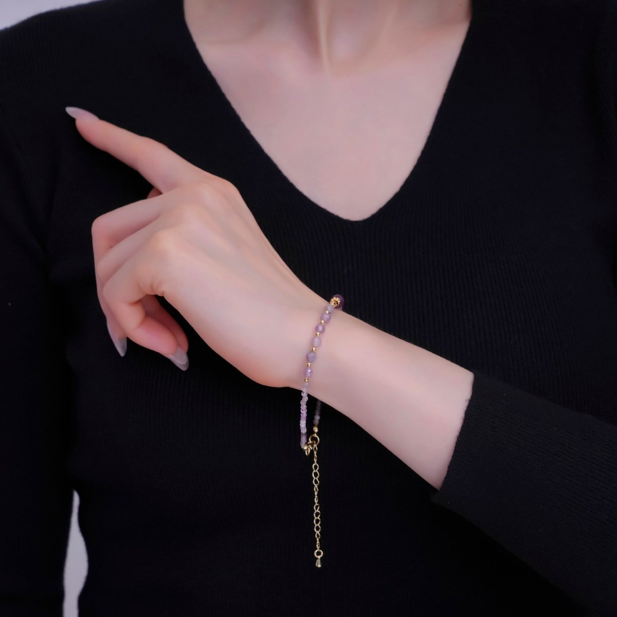 24K Gold plated Purple Amethyst Gemstone 7.5 Inch Bracelet | WA - 2886 - DLUXCA
