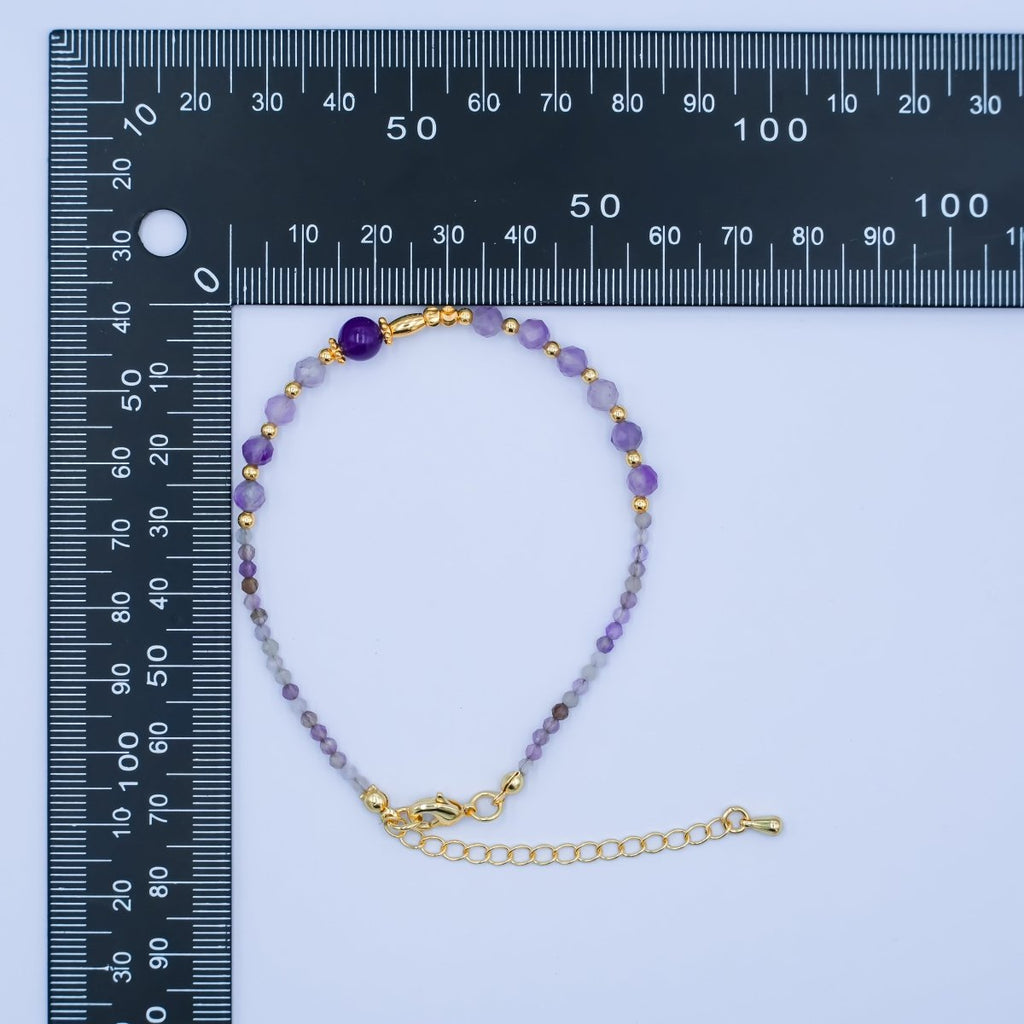 24K Gold plated Purple Amethyst Gemstone 7.5 Inch Bracelet | WA - 2886 - DLUXCA