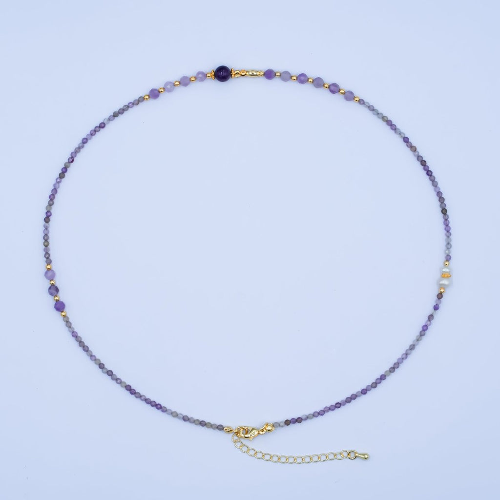 24K Gold plated Purple Amethyst Gemstone Bead 18 Inch Necklace | WA - 2872 