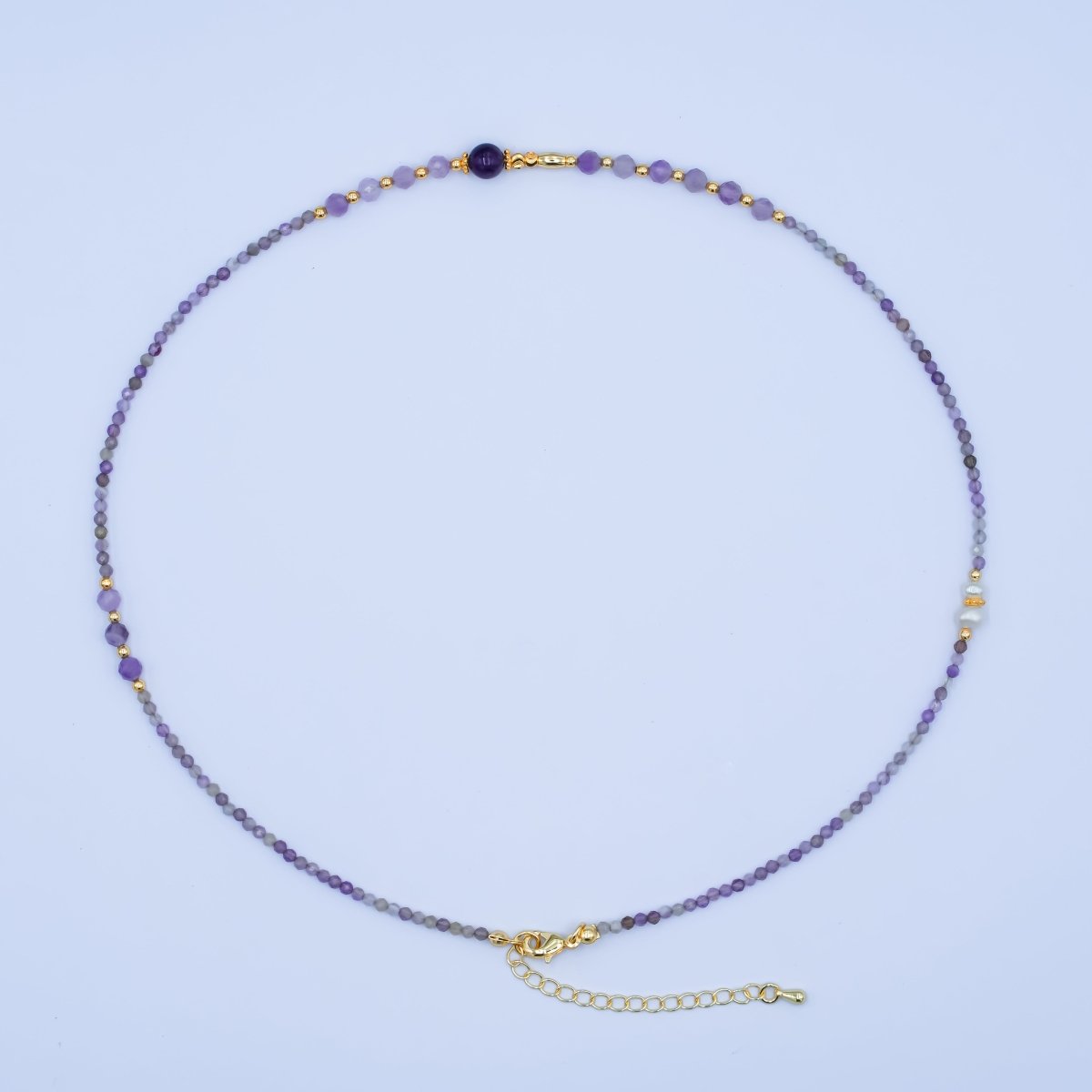 24K Gold plated Purple Amethyst Gemstone Bead 18 Inch Necklace | WA - 2872 