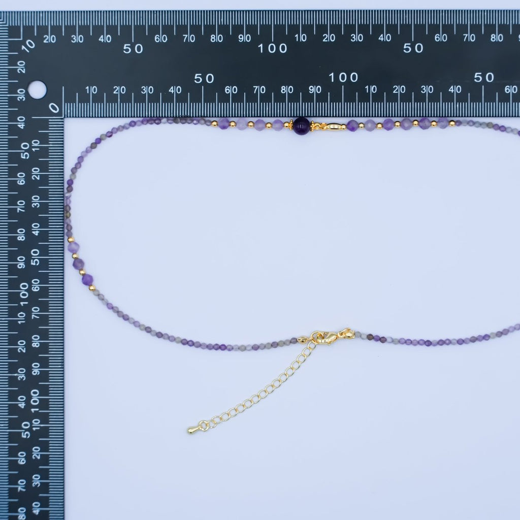 24K Gold plated Purple Amethyst Gemstone Bead 18 Inch Necklace | WA - 2872 