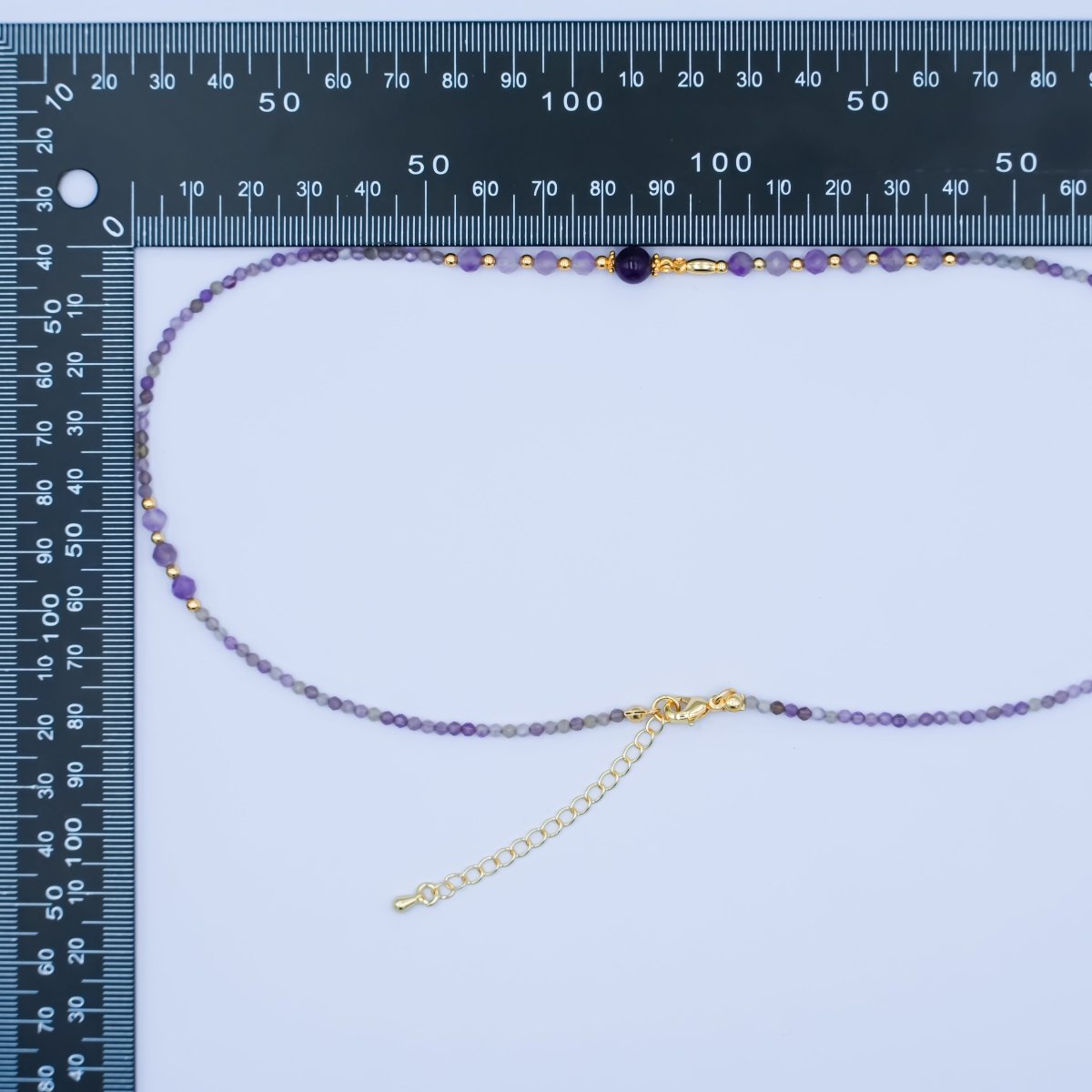 24K Gold plated Purple Amethyst Gemstone Bead 18 Inch Necklace | WA - 2872 