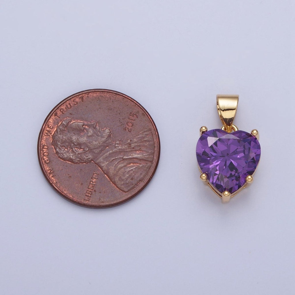 24K Gold plated Purple Amethyst Heart Cubic Zirconia CZ Pendant H-216 - DLUXCA