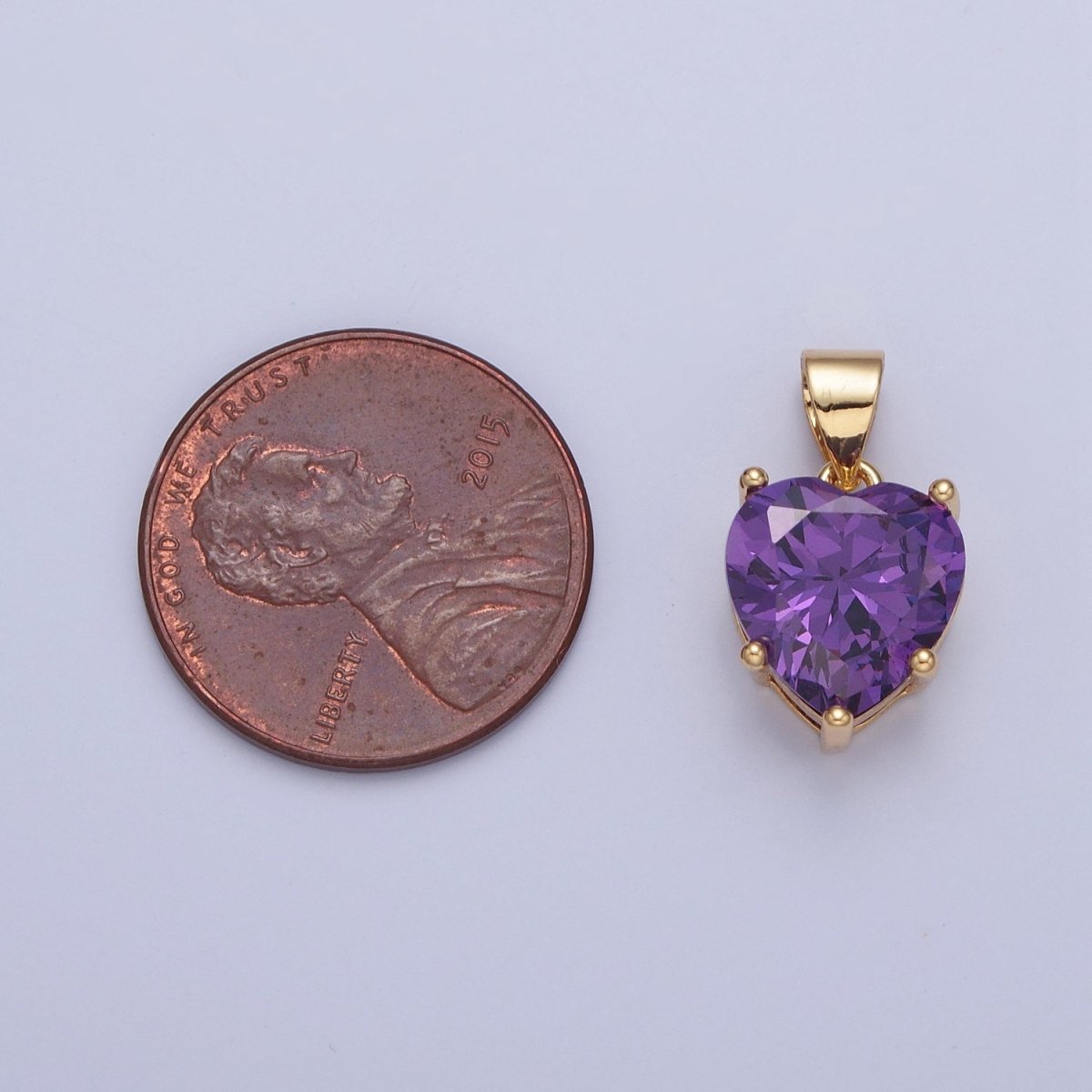 24K Gold plated Purple Amethyst Heart Cubic Zirconia CZ Pendant H-216 - DLUXCA