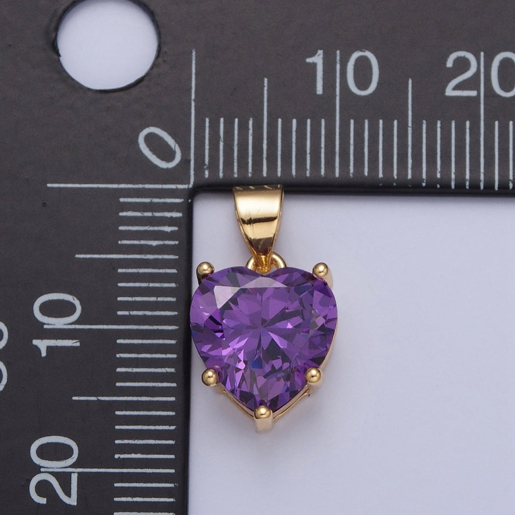 24K Gold plated Purple Amethyst Heart Cubic Zirconia CZ Pendant H-216 - DLUXCA