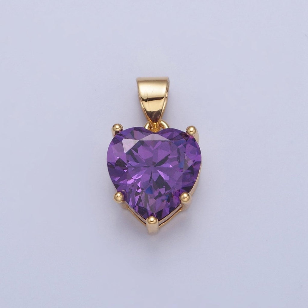 24K Gold plated Purple Amethyst Heart Cubic Zirconia CZ Pendant H-216 - DLUXCA