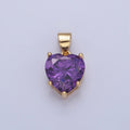 24K Gold plated Purple Amethyst Heart Cubic Zirconia CZ Pendant H-216 - DLUXCA