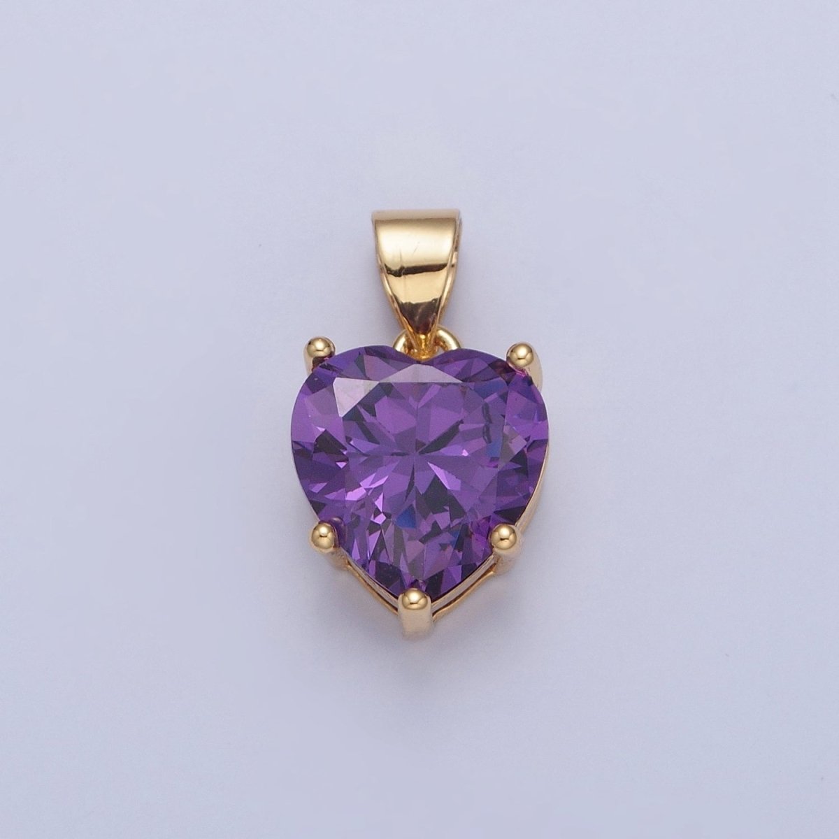 24K Gold plated Purple Amethyst Heart Cubic Zirconia CZ Pendant H-216 - DLUXCA