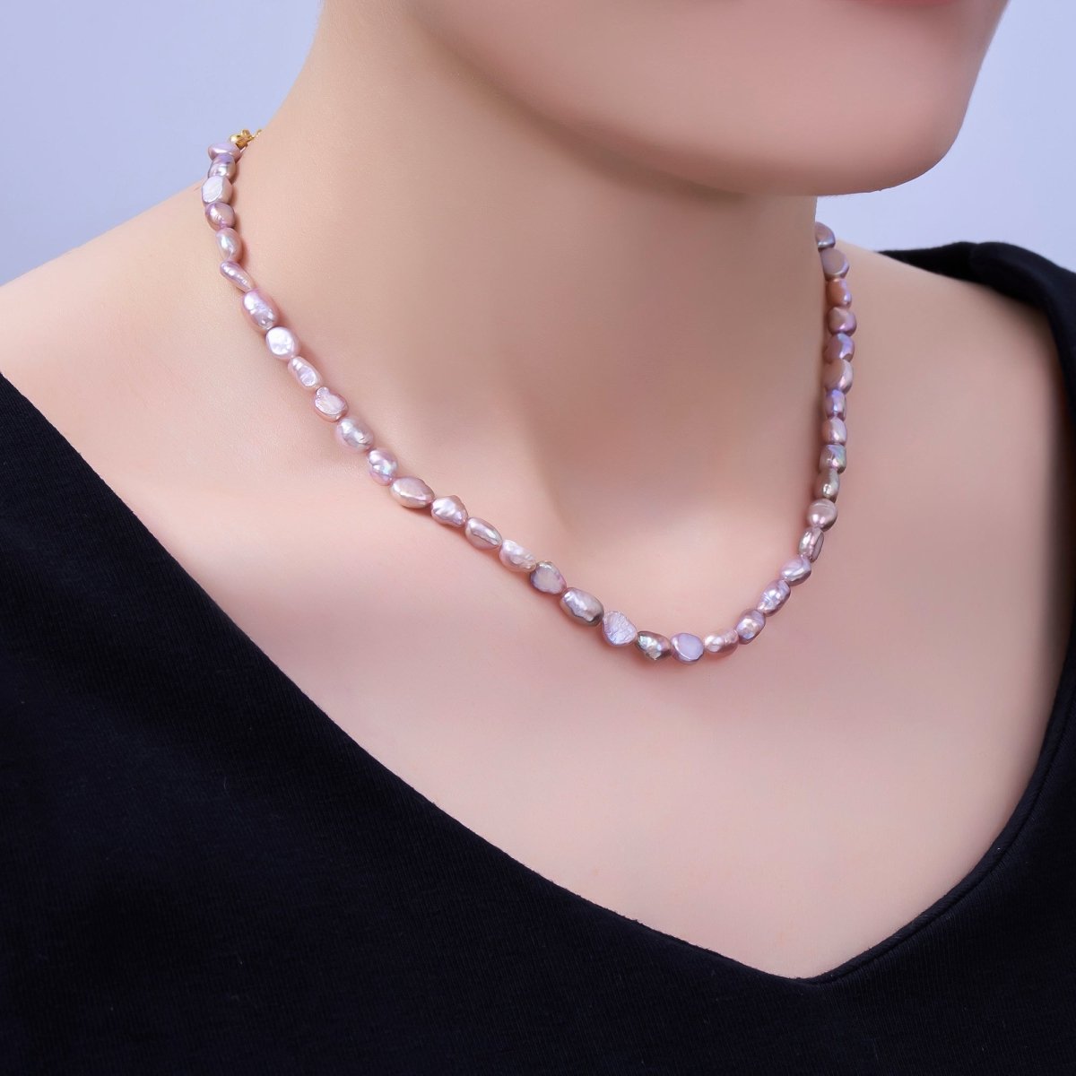 24K Gold plated Purple Baroque Freshwater Pearl 15 Inch Necklace | WA - 3068 - DLUXCA