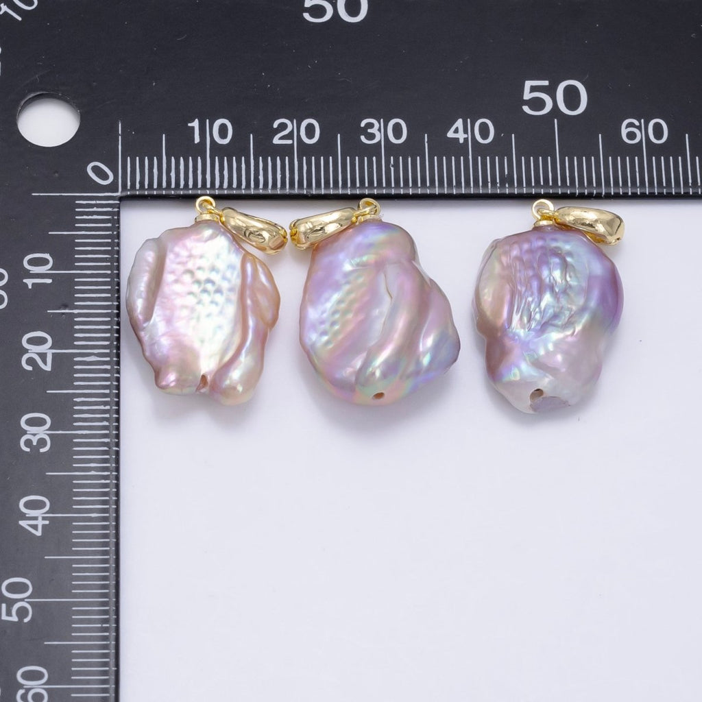 24K Gold plated Purple Baroque Freshwater Pearl Snap Latch Bail Pendant | P1893 - DLUXCA