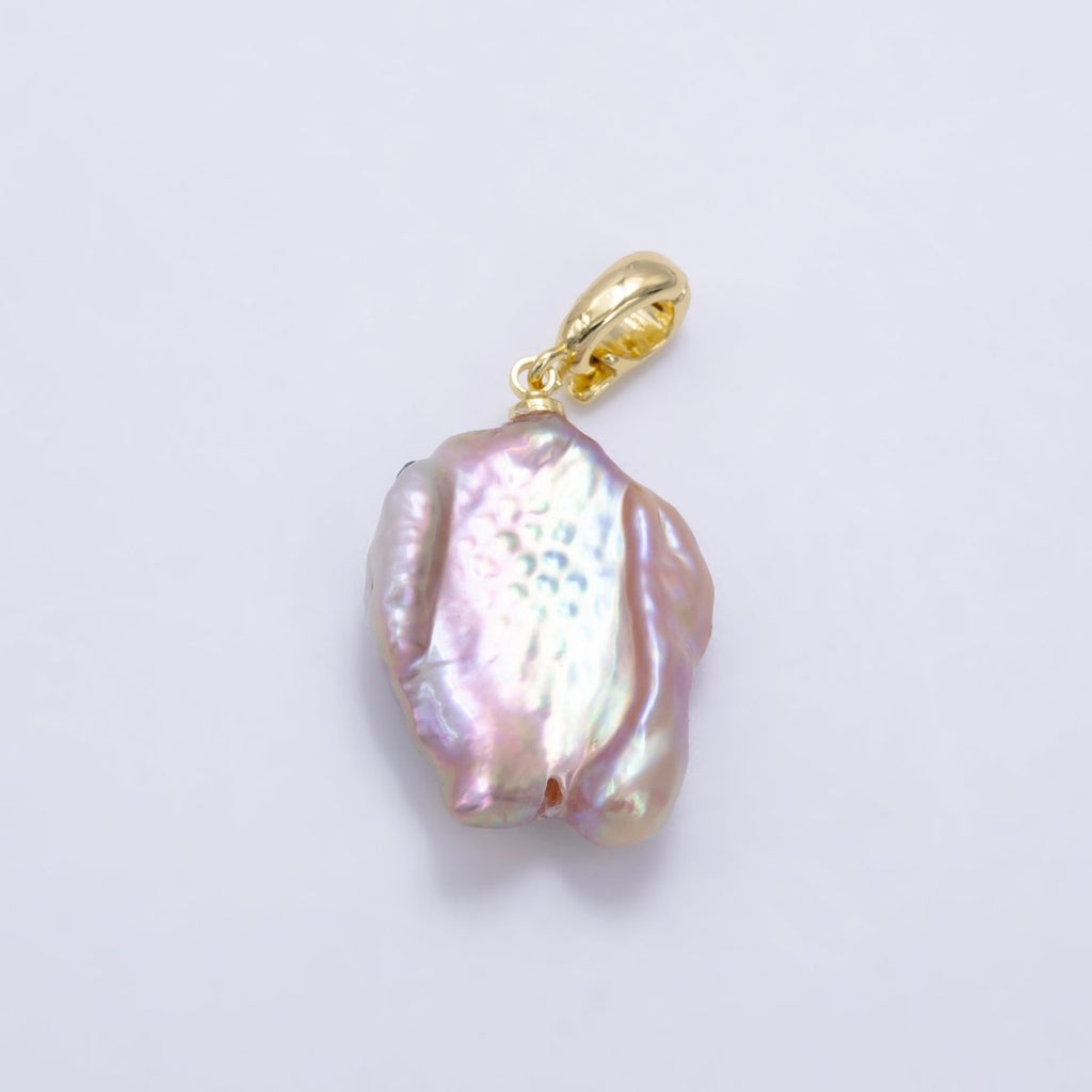 24K Gold plated Purple Baroque Freshwater Pearl Snap Latch Bail Pendant | P1893 - DLUXCA