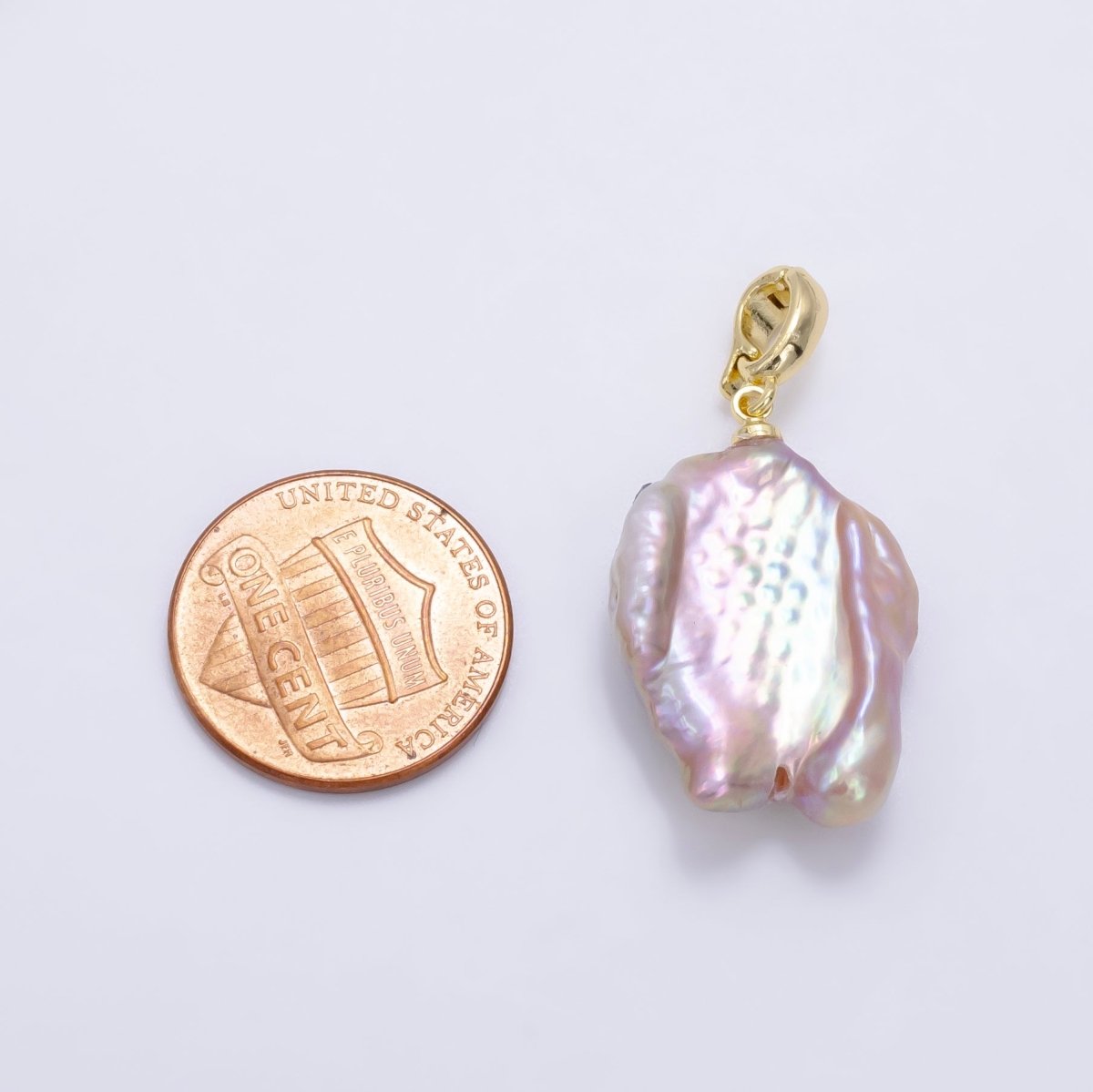 24K Gold plated Purple Baroque Freshwater Pearl Snap Latch Bail Pendant | P1893 - DLUXCA