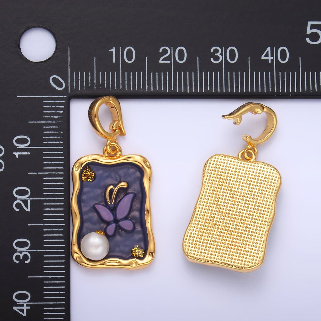 24K Gold plated Purple Blue Enamel Butterfly Charm with Snap Bail Pendant | AA - 1464 