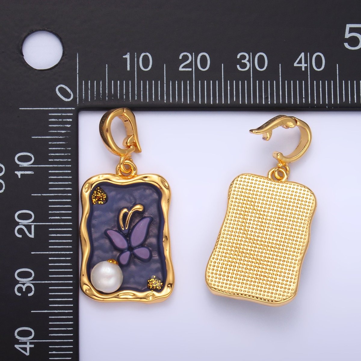 24K Gold plated Purple Blue Enamel Butterfly Charm with Snap Bail Pendant | AA - 1464 