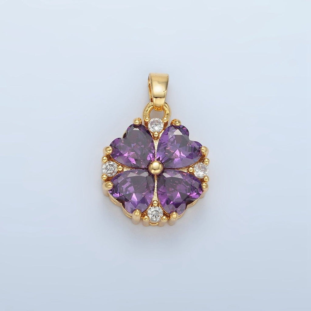 24K Gold plated Purple CZ Heart Petal Flower Pendant | AA889 - DLUXCA
