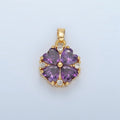 24K Gold plated Purple CZ Heart Petal Flower Pendant | AA889 - DLUXCA