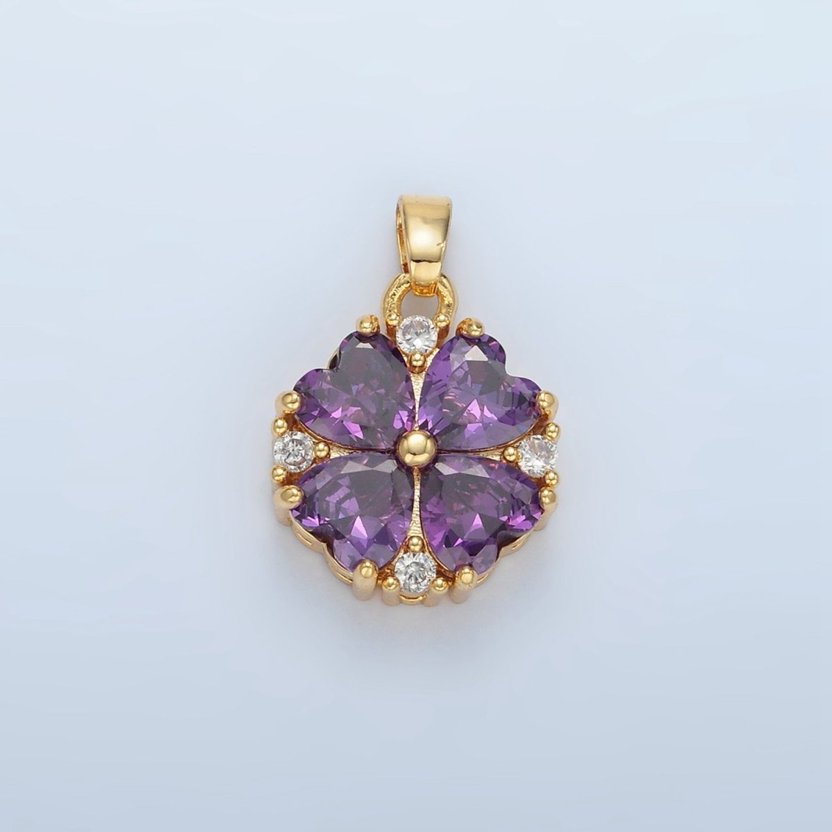 24K Gold plated Purple CZ Heart Petal Flower Pendant | AA889 - DLUXCA