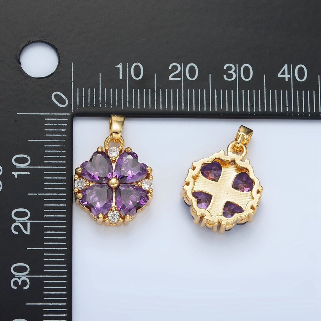 24K Gold plated Purple CZ Heart Petal Flower Pendant | AA889 - DLUXCA