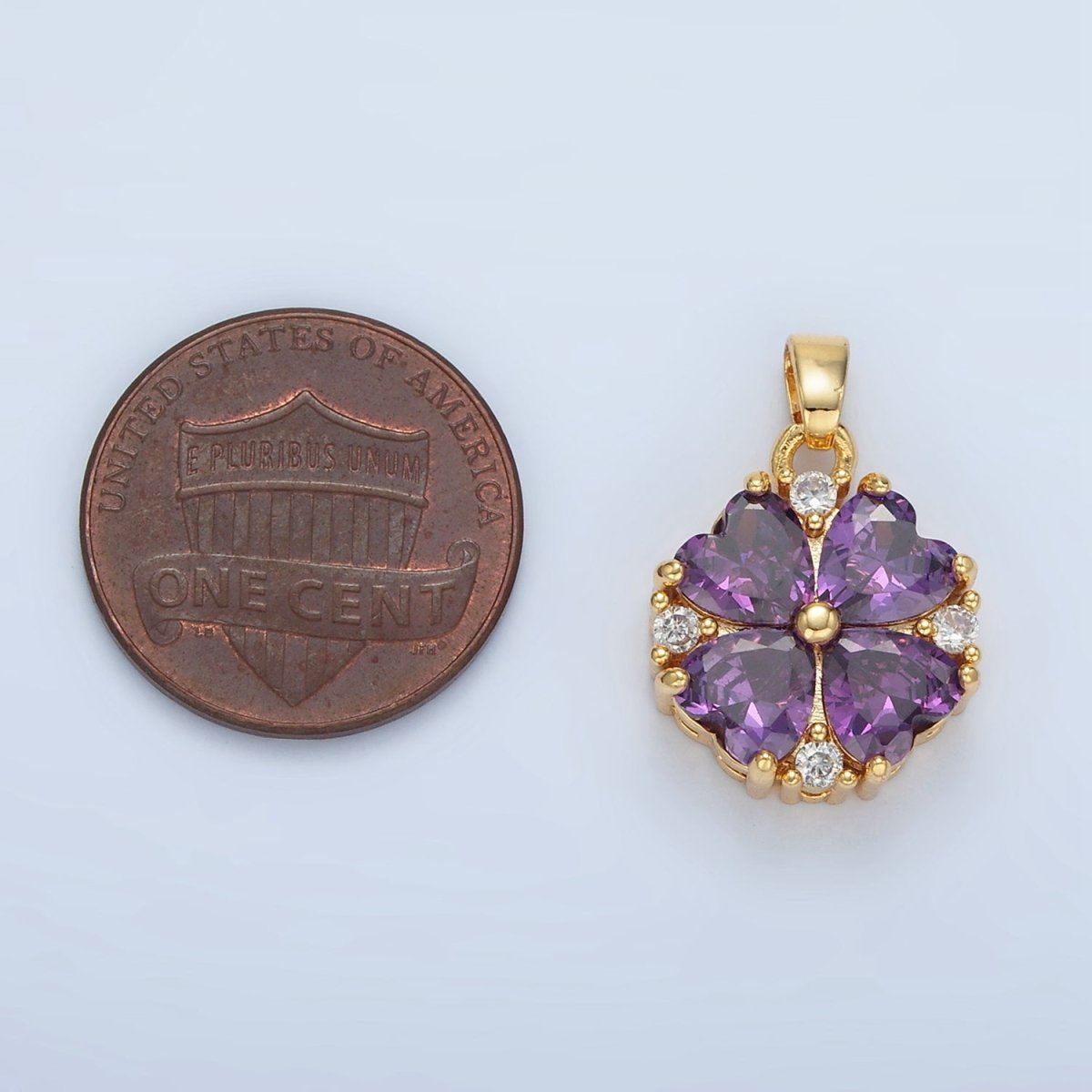 24K Gold plated Purple CZ Heart Petal Flower Pendant | AA889 - DLUXCA