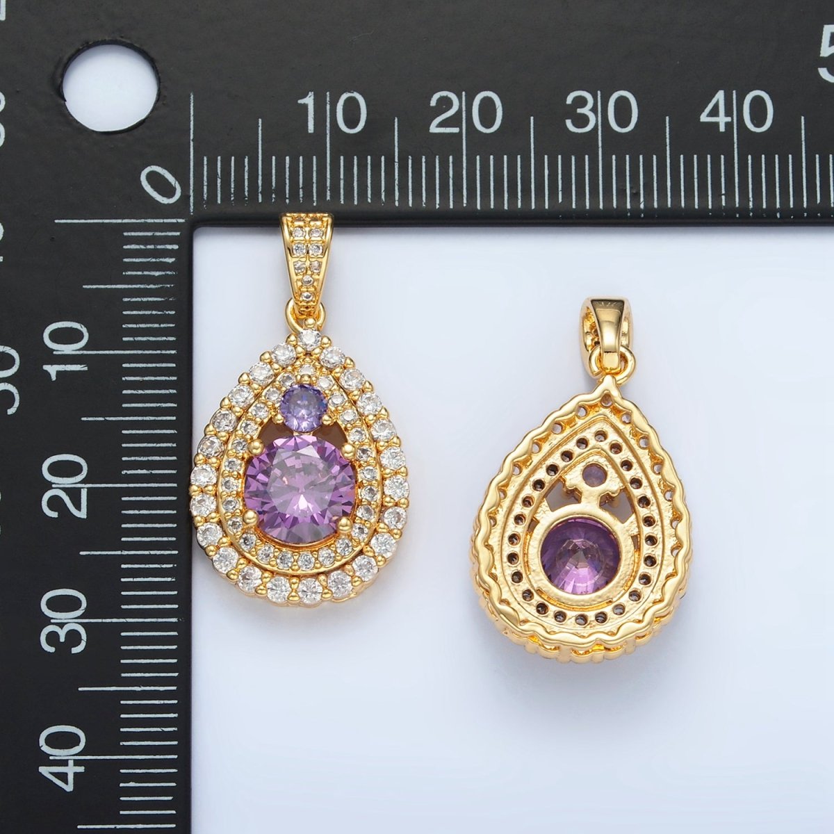24K Gold plated Purple CZ Micro Paved Teardrop Charm | AA890 - DLUXCA