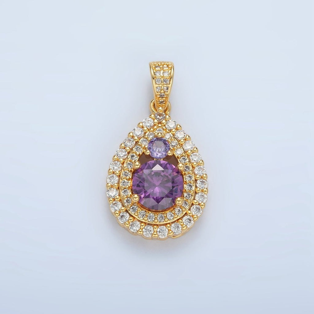 24K Gold plated Purple CZ Micro Paved Teardrop Charm | AA890 - DLUXCA