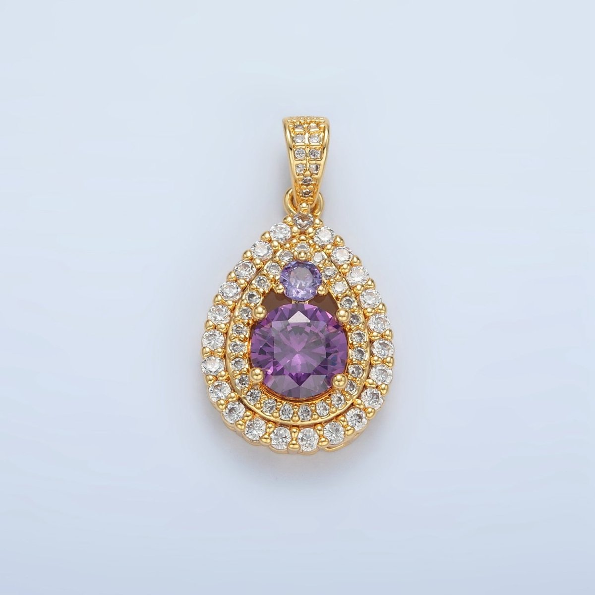 24K Gold plated Purple CZ Micro Paved Teardrop Charm | AA890 - DLUXCA