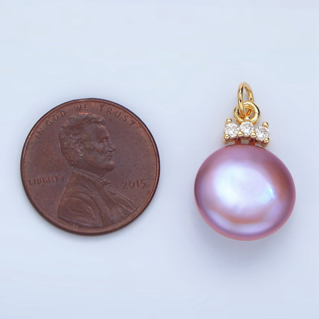 24K Gold plated Purple Freshwater Pearl Triple CZ Charm | P1905 - DLUXCA