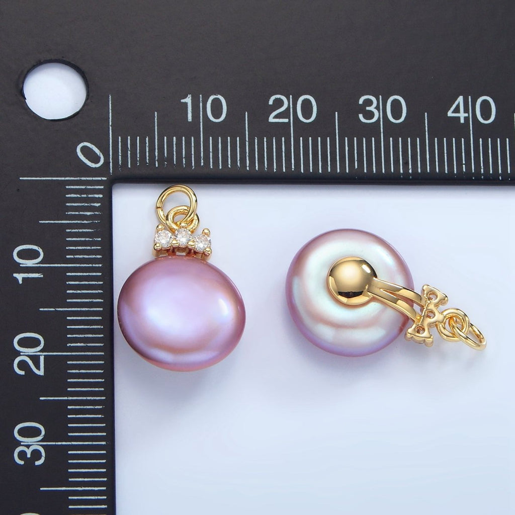 24K Gold plated Purple Freshwater Pearl Triple CZ Charm | P1905 - DLUXCA