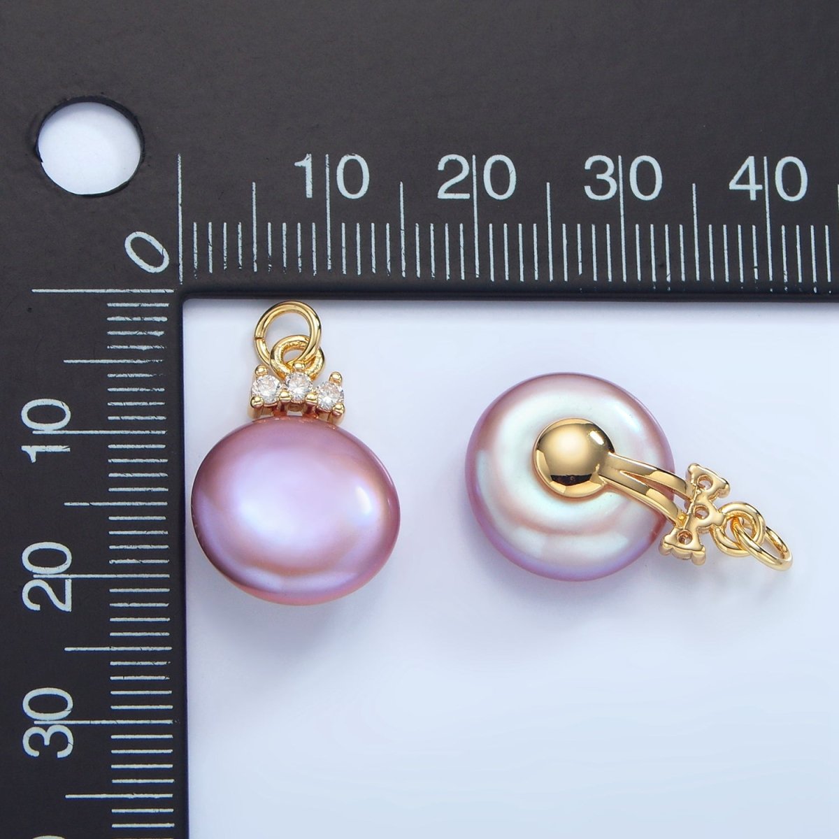 24K Gold plated Purple Freshwater Pearl Triple CZ Charm | P1905 - DLUXCA