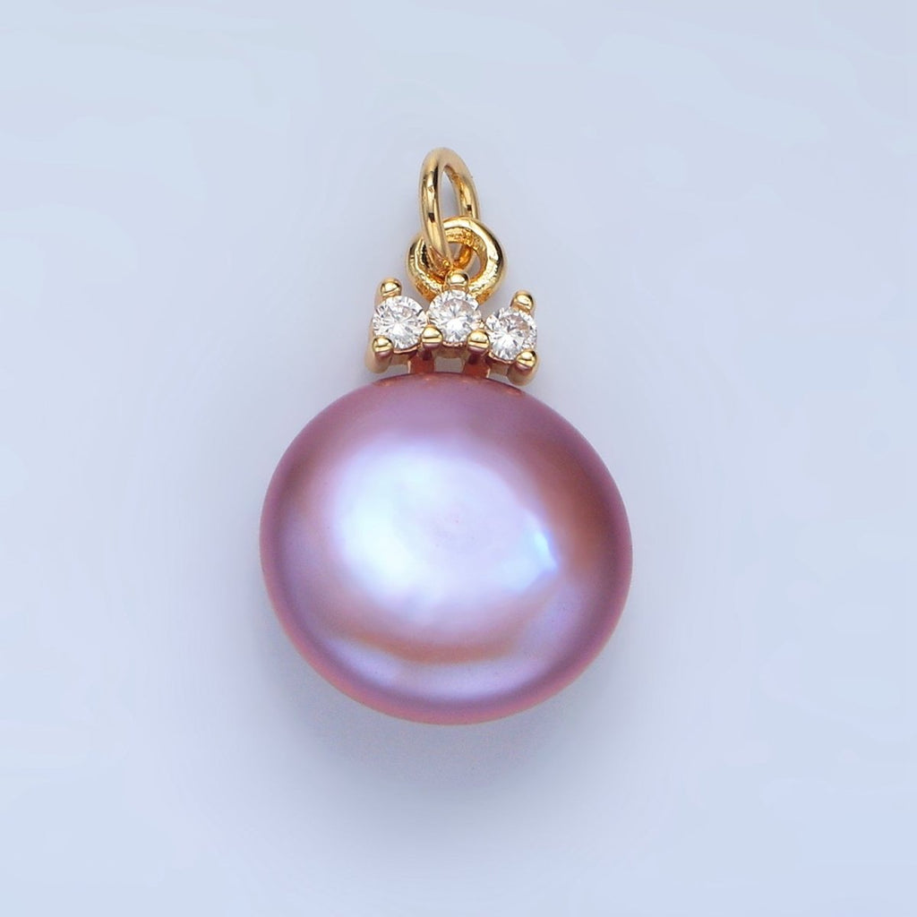 24K Gold plated Purple Freshwater Pearl Triple CZ Charm | P1905 - DLUXCA