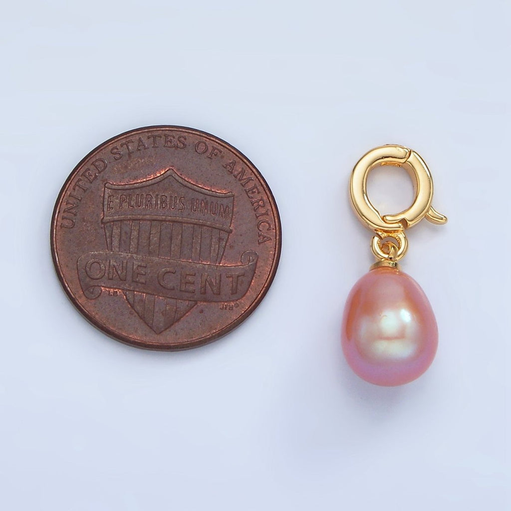 24K Gold plated Purple Freshwater Snap Latch Bail Drop Pendant | P1875 - DLUXCA