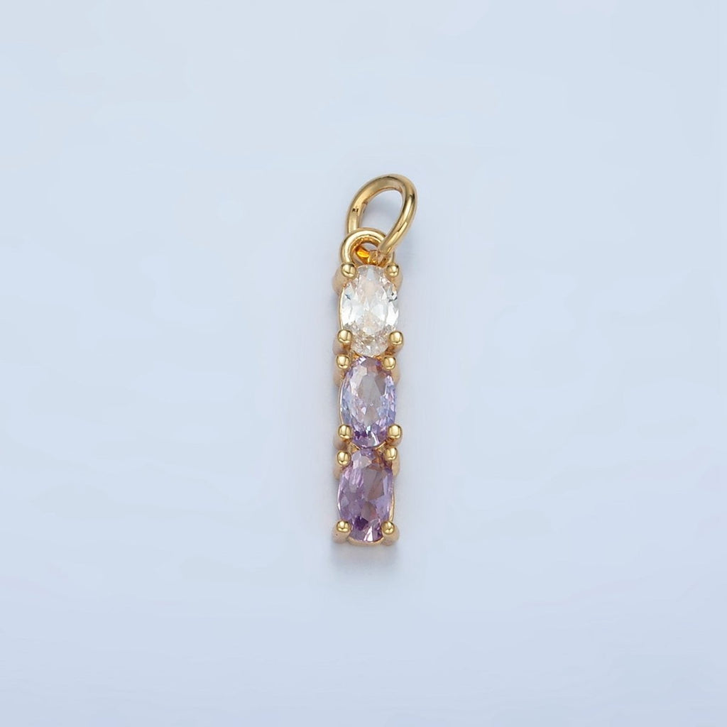 24K Gold plated Purple, Green, Pink, Blue Gradient Triple Oval CZ Linear Charm | X568 X569 - DLUXCA