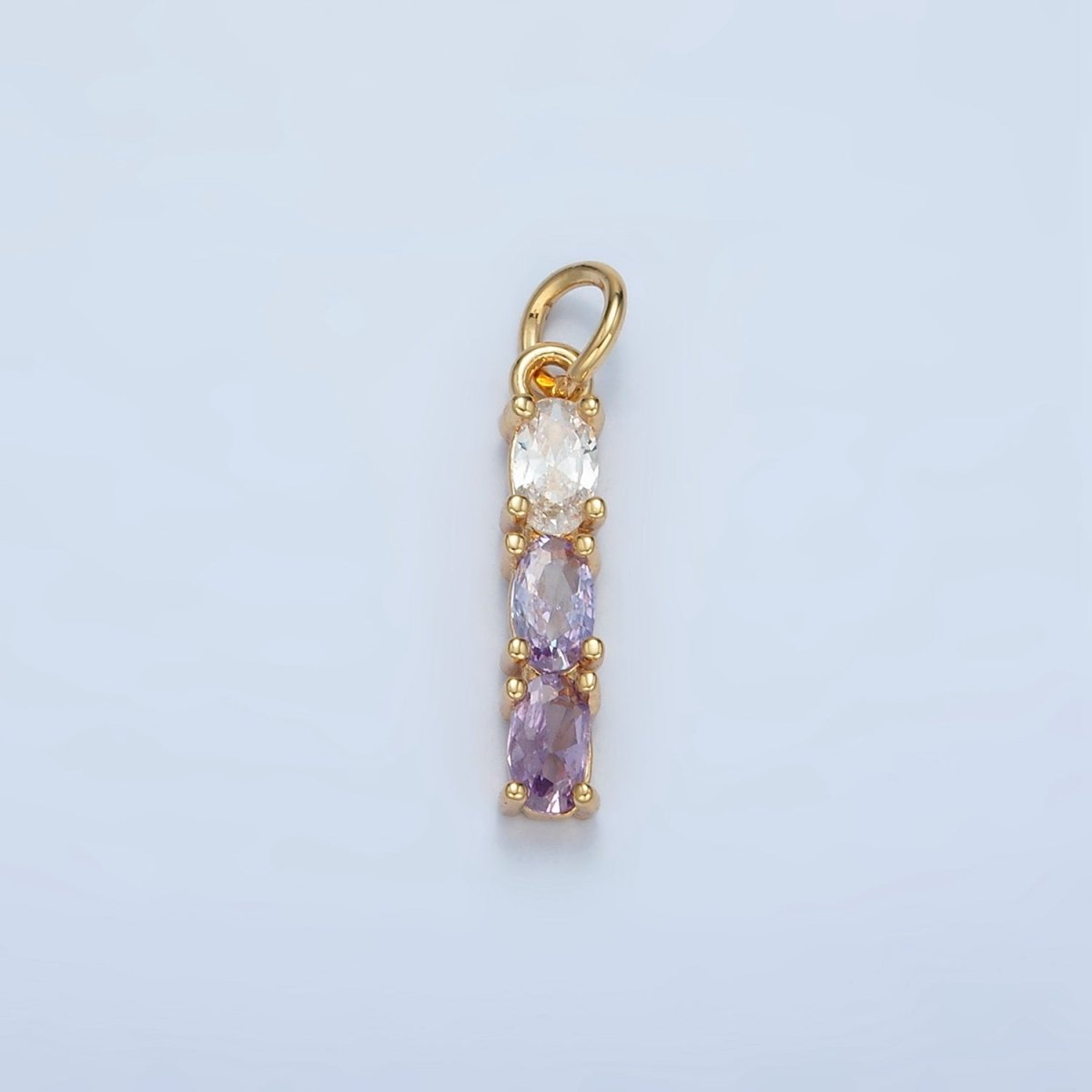 24K Gold plated Purple, Green, Pink, Blue Gradient Triple Oval CZ Linear Charm | X568 X569 - DLUXCA