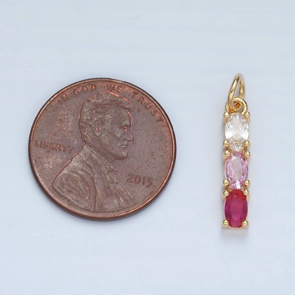 24K Gold plated Purple, Green, Pink, Blue Gradient Triple Oval CZ Linear Charm | X568 X569 - DLUXCA