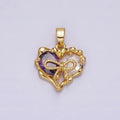 24K Gold plated Purple Pink Teardrop CZ Ribbon Tied Molten Drip Open Heart Pendant | AA569 - DLUXCA