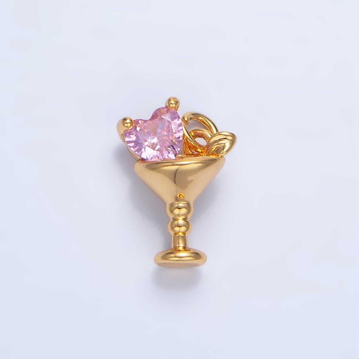 24K Gold plated Purple, Red, Clear, Pink CZ Heart Martini Alcoholic Drink Charm | X846 - X847