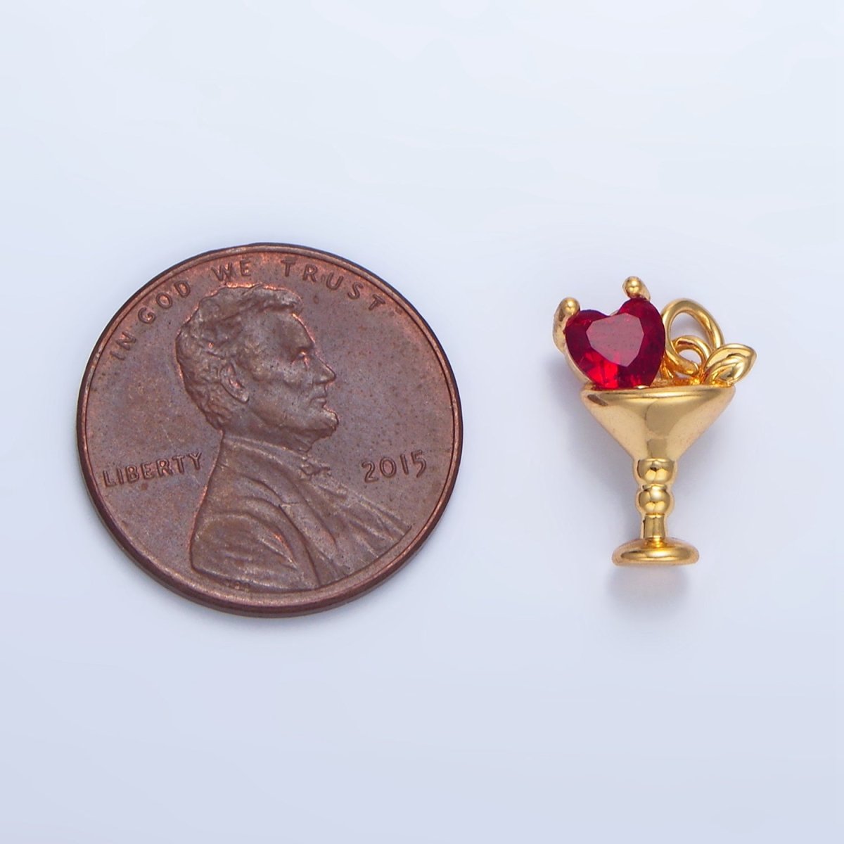 24K Gold plated Purple, Red, Clear, Pink CZ Heart Martini Alcoholic Drink Charm | X846 - X847