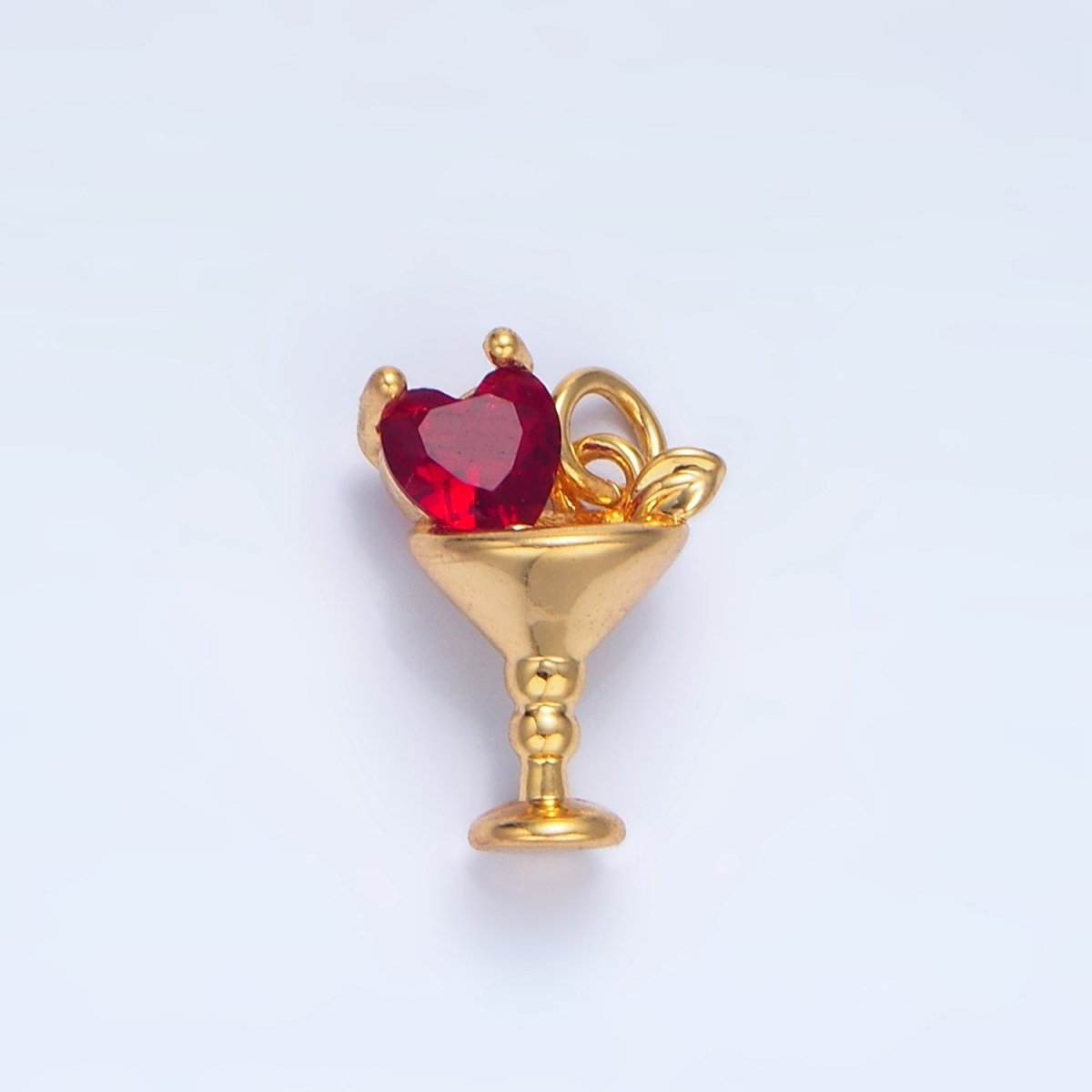 24K Gold plated Purple, Red, Clear, Pink CZ Heart Martini Alcoholic Drink Charm | X846 - X847