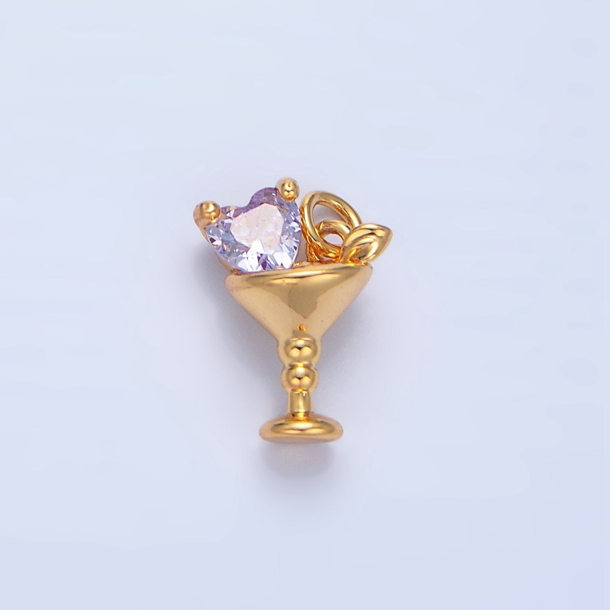 24K Gold plated Purple, Red, Clear, Pink CZ Heart Martini Alcoholic Drink Charm | X846 - X847
