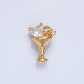 24K Gold plated Purple, Red, Clear, Pink CZ Heart Martini Alcoholic Drink Charm | X846 - X847