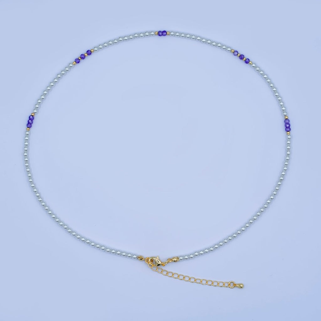 24K Gold plated Purple Shell Pearl Gemstone Bead 17 Inch Necklace | WA - 2957 